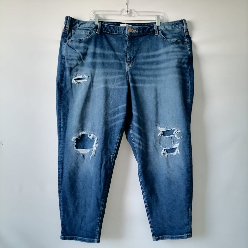 Lane Bryant Womens Blue Dark Wash High Rise Ripped Skinny Jeans